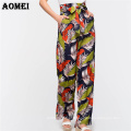 Hot Fitness Casual Plus Size Floral Print Boho Beach High Waist Loose Wide Leg Chiffon Women's Pants